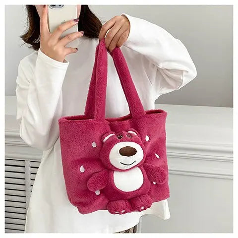 New Cartoon Plush Doll Shoulder Bag | Sweet and Cute Stitch Strawberry Bear Soft Cute Girls Handbag