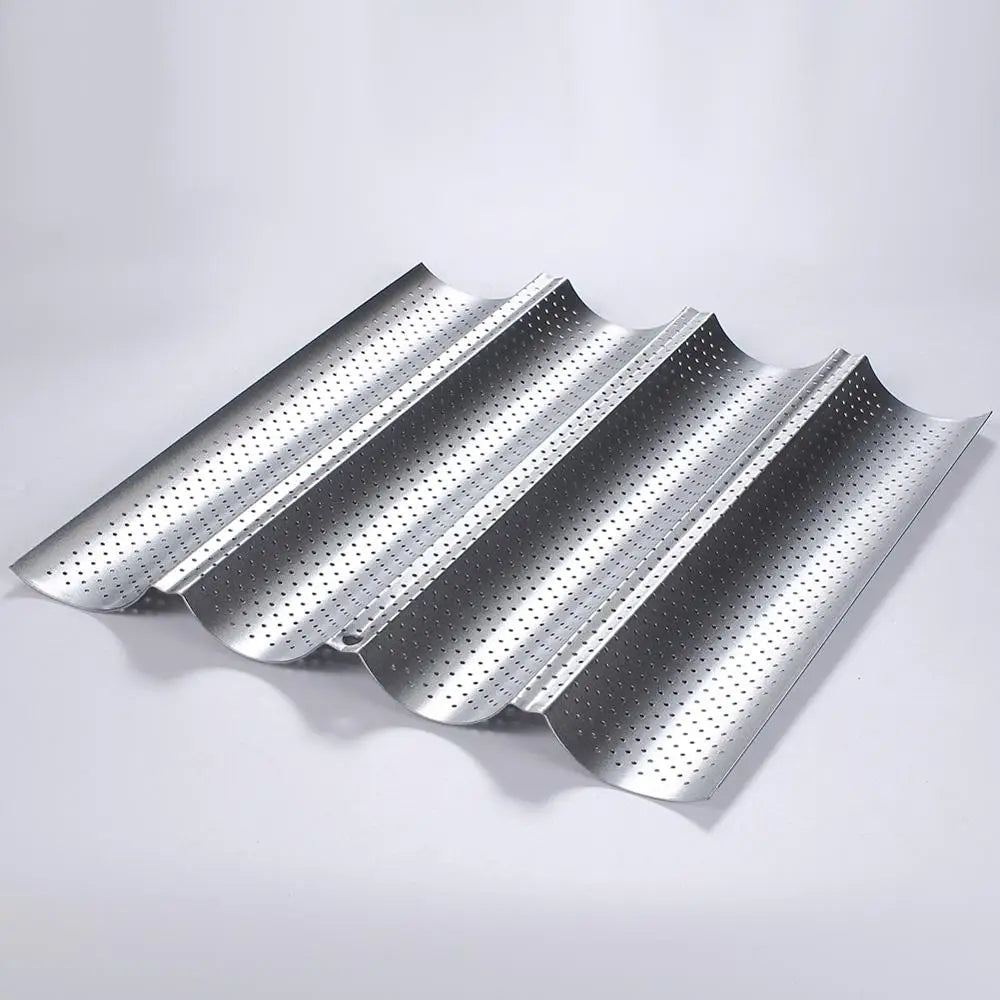 French Bread Baking Pan Nonstick Perforated Carbon Steel Baguette Pan French Bread 3/4 Wave Loaves Loaf Bake Mold Cooking Tray