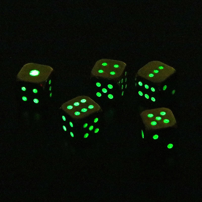 5PCS/1Set Metal Fluorescent Dice Golden/Silver/Bronze Funny Game Dice Six Sided Decider Board Game Acessorios 13mm