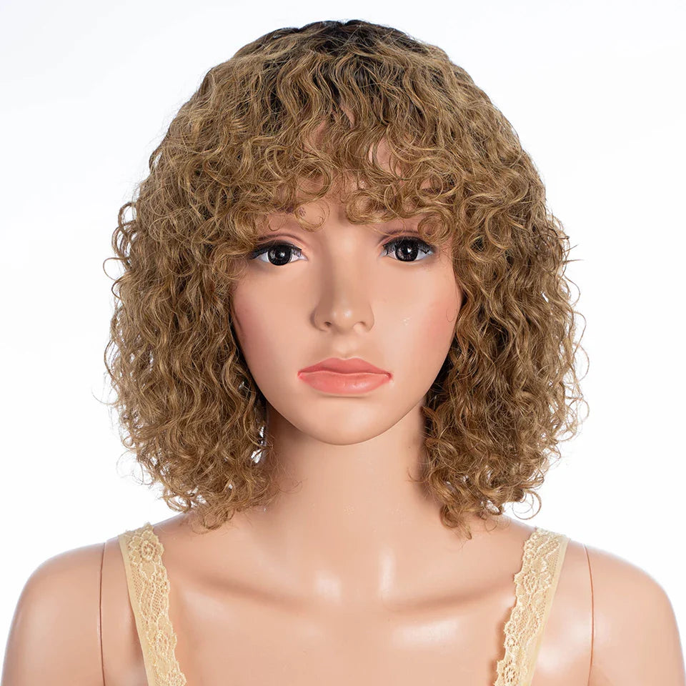 Rebecca Short Wavy & Curly Bob Wig | Human Hair with Bangs & Water Wave Texture