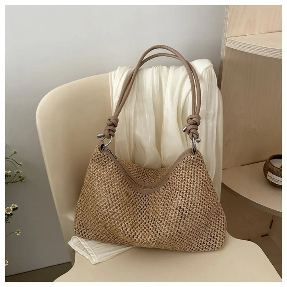 Handmade Braid Straw Bag | Large Capacity Summer Beach Shoulder Bag & Women Girls Fashion Handbag (Rattan Woven Tote for Ladies)