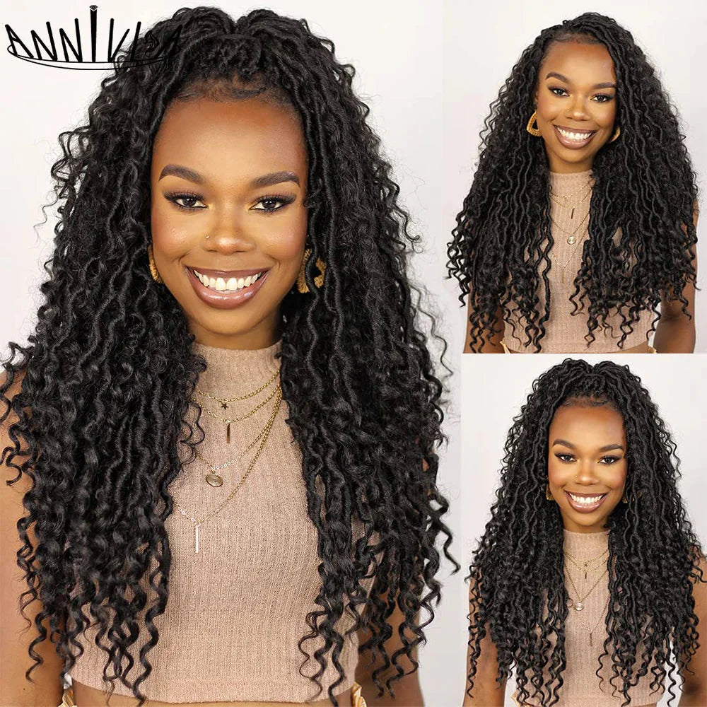 Luxurious Goddess Faux Locs Wig | Full Lace Braid with Baby Hair | Bohemian Twist Crochet Curls | Kanekalon Synthetic Wig for Black Women