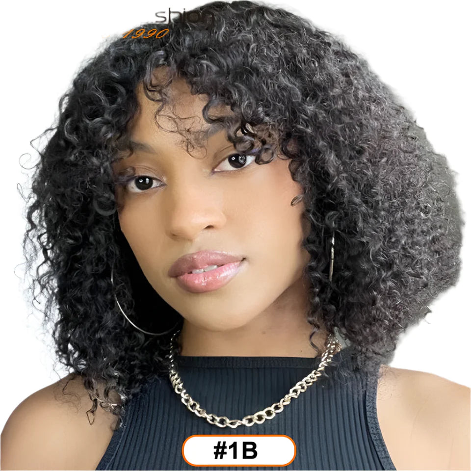 Rebecca Ombre Brown Curly Wig with Bangs | Loose Deep Wavy Brazilian Remy Human Hair