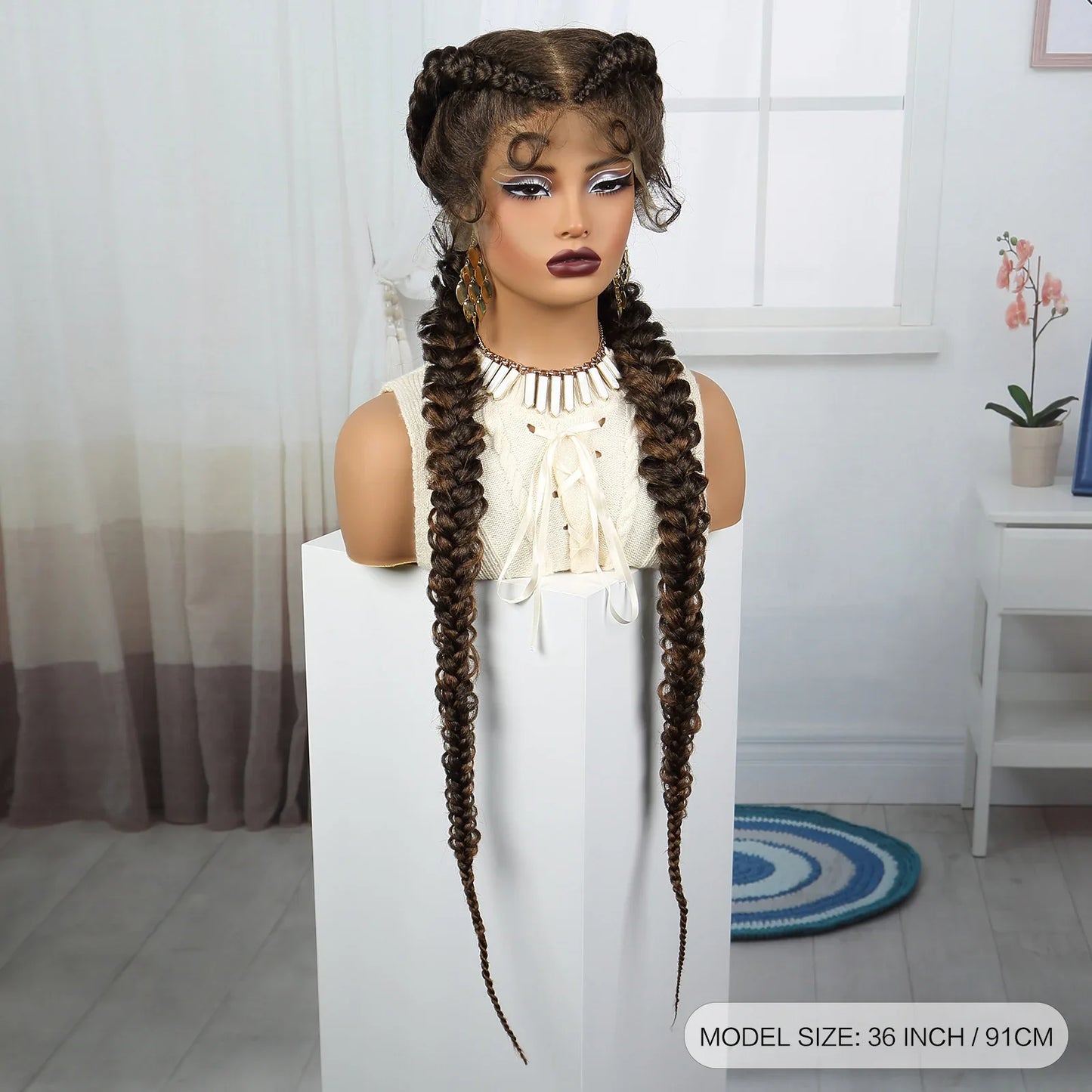 36" Burgundy Twist Cornrow Braids Wig | 99J | Lace Frontal | Baby Hair