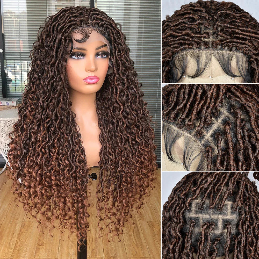 Luxurious Goddess Faux Locs Wig | Full Lace Braid with Baby Hair | Bohemian Twist Crochet Curls | Kanekalon Synthetic Wig for Black Women