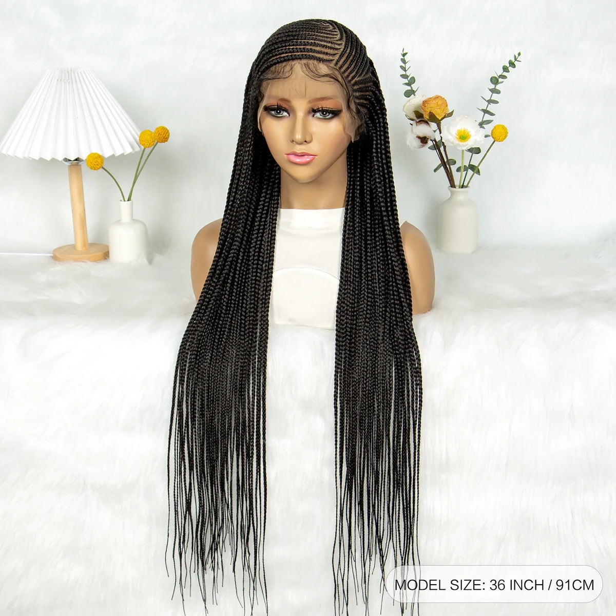 Goddess Bohemian Knotless Braids Wig | Full Lace Front | Cornrow Accents