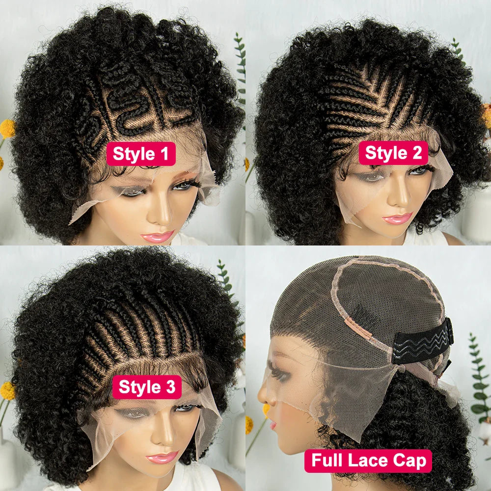 Bouncy Afro Cornrow Full Lace Braided Wig | Synthetic Braids | Black Women