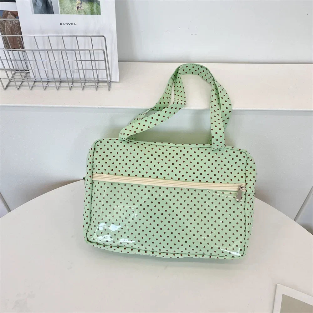 Y2K Ulzzang Ita Bag for Women | Trendy Polka Dot Canvas Shoulder & Underarm Tote (Transparent Pocket, Youth Fashion)