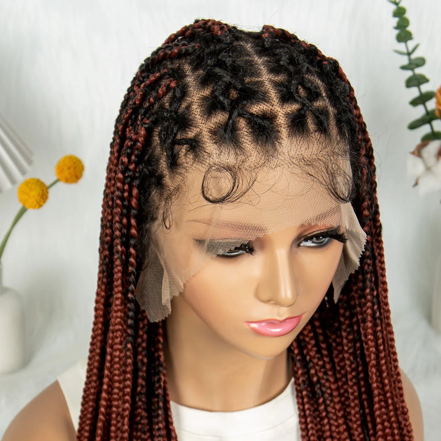 KIMA Box Braided Wig Synthetic Full Lace Braided Wig Cornrow Braids Wig With Baby Hair Transparent Lace Knotless Faux Locs Wig