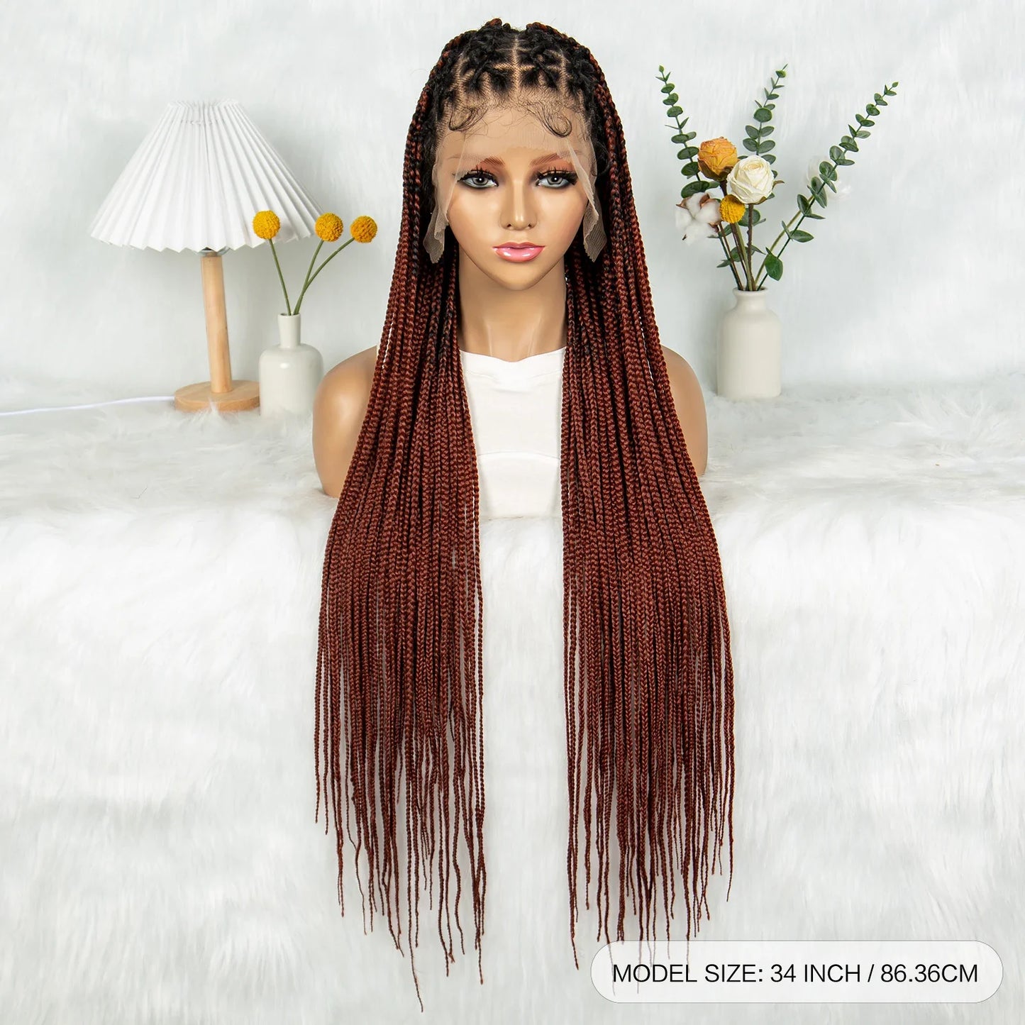 KIMA Box Braided Wig Synthetic Full Lace Braided Wig Cornrow Braids Wig With Baby Hair Transparent Lace Knotless Faux Locs Wig