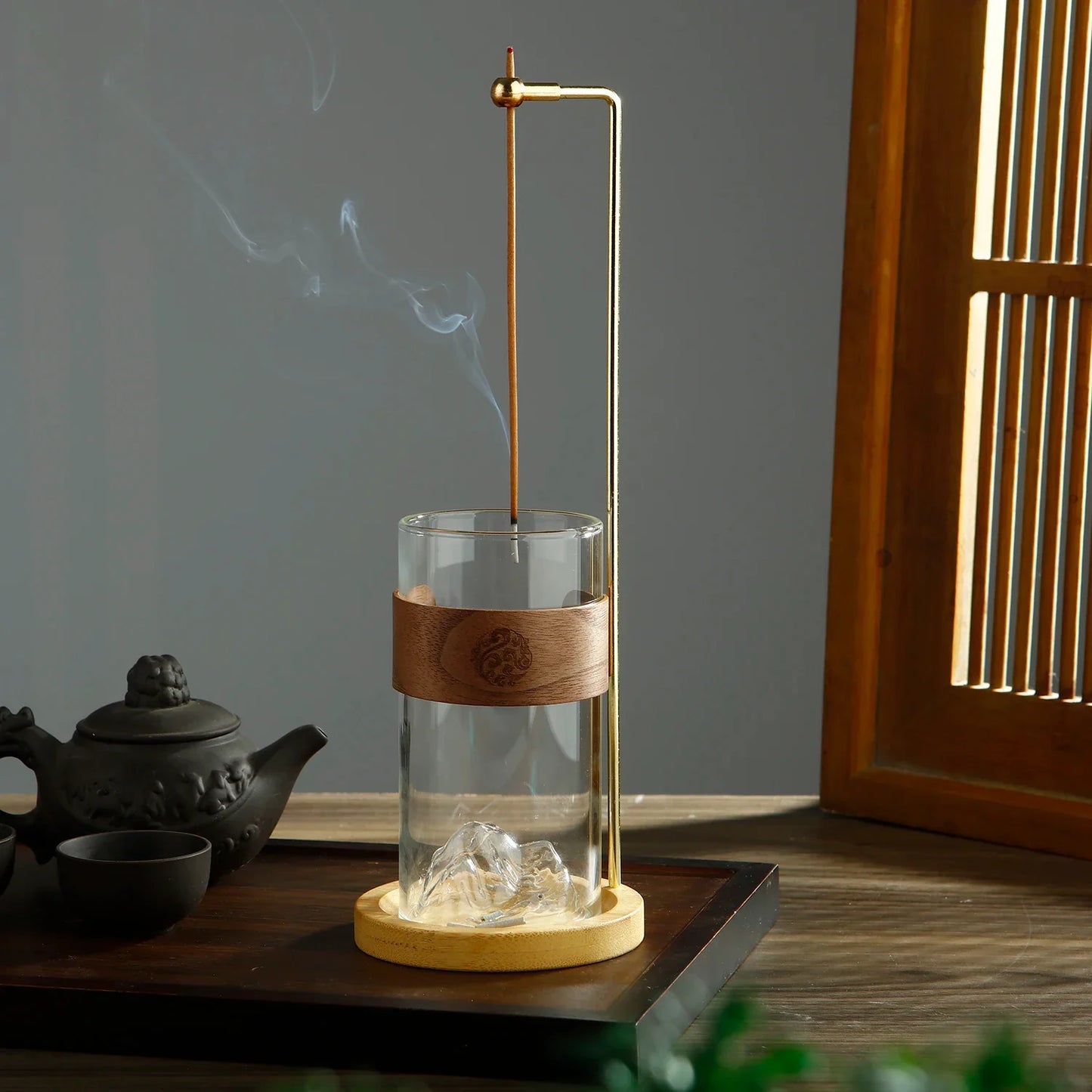 Glass Mountain Incense Holder for Sticks Incense Sticks Holder with Cord Lock Anti-Ash Flying Incense Burner with Ash Catcher