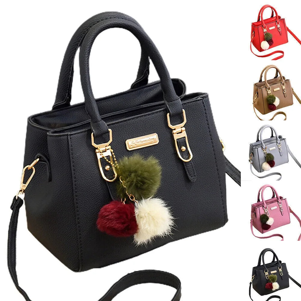 Vintage PU Leather Women's Handbag | Large Capacity Plush Tassel Shoulder Crossbody Messenger Bag (Tote Boston Style, Versatile)
