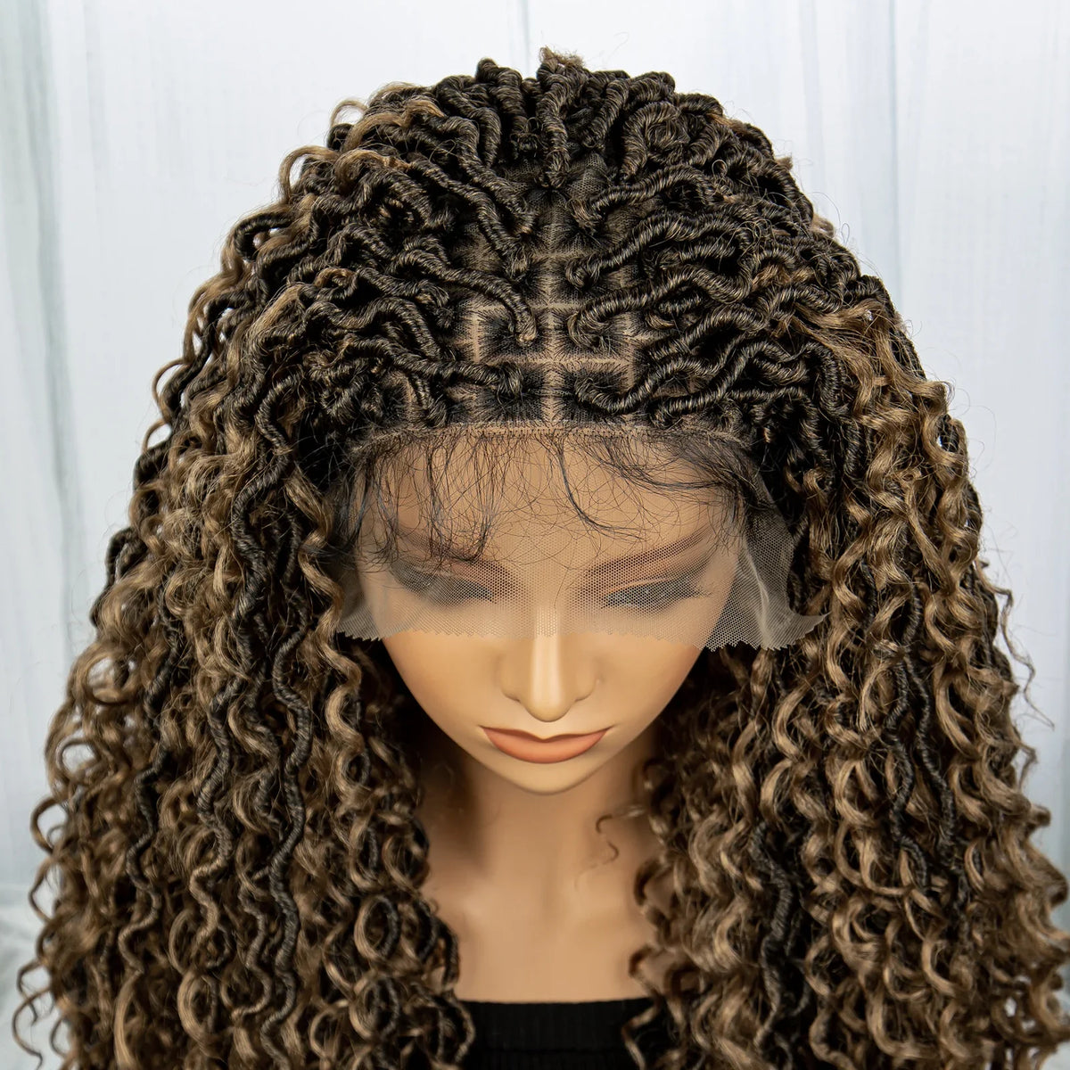 Burgundy 26" 99J Knotless Box Braids Wig | Curly Ends | Faux Locs | Swiss Lace Front | Braided Wigs for Black Women