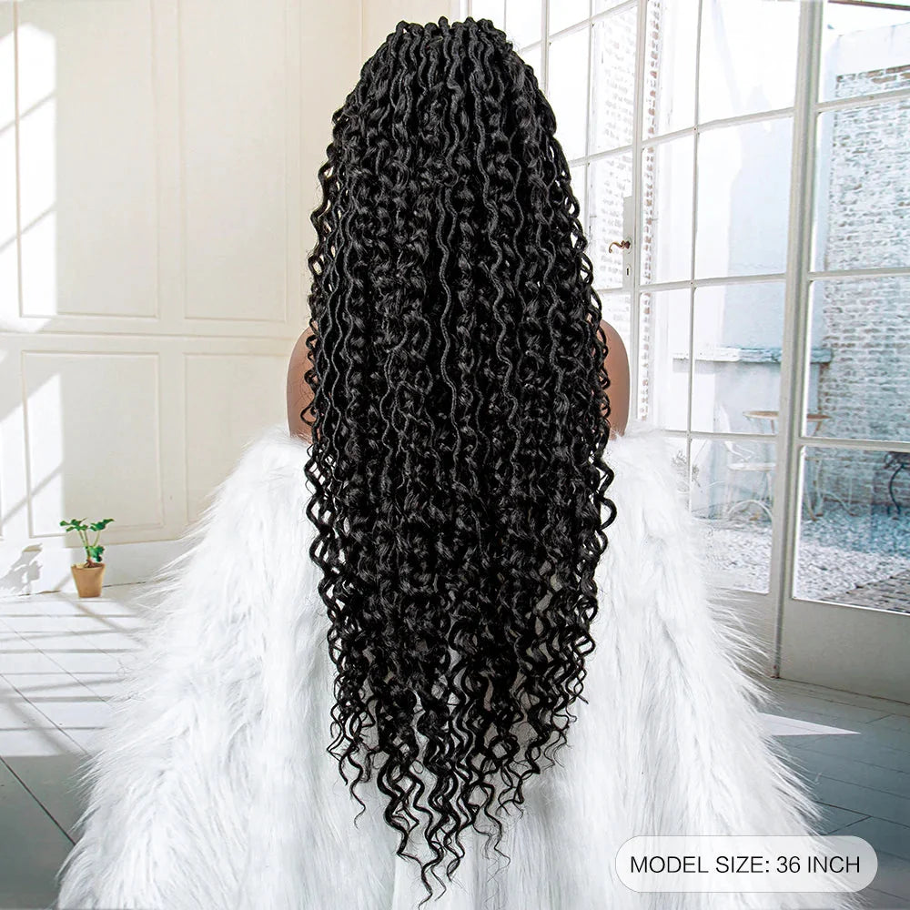 36" Knotless Dreadlock Braided Full Lace Wig | Curly Ends | Synthetic Locs Braids | Black Women