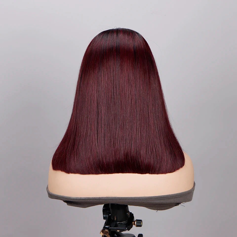 Ombre 1B/99J Burgundy & 1B/27 Honey Blonde Straight Bob Wig | HD Transparent Lace Front Human Hair (Glueless)