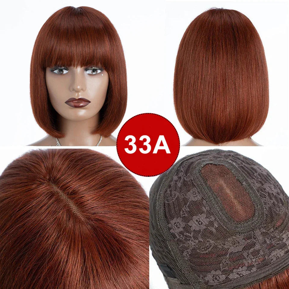 Malaysian Straight Bob Lace Wig with Bangs | Middle Part Glueless Human Hair