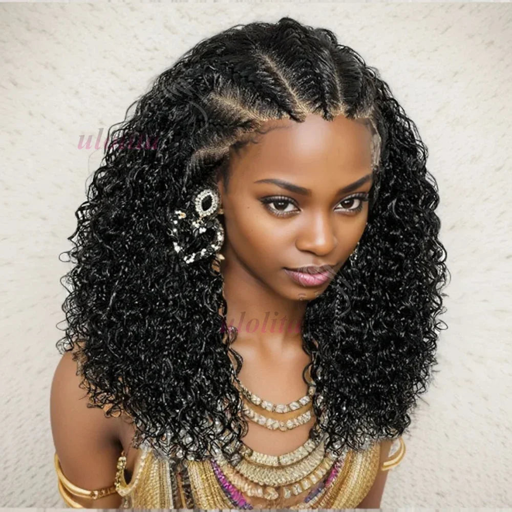 13x4 HD Lace Glue less Braided Wig | Kinky Curly Human Hair | Pre-Styled Bob Wig