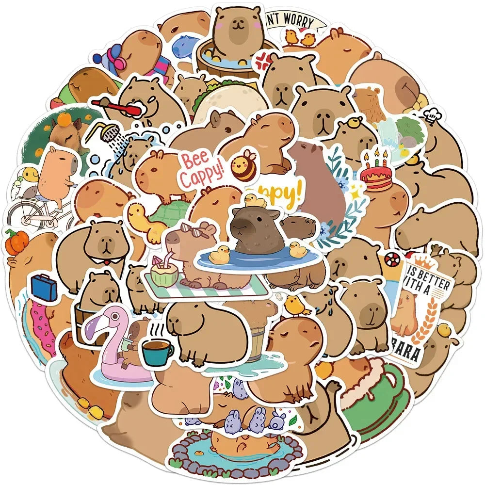 50PCS Cartoon Cute Animals Plump Capybara Graffiti Stickers Scrapbook Laptop Phone Luggage Diary Waterproof Sticker Toys