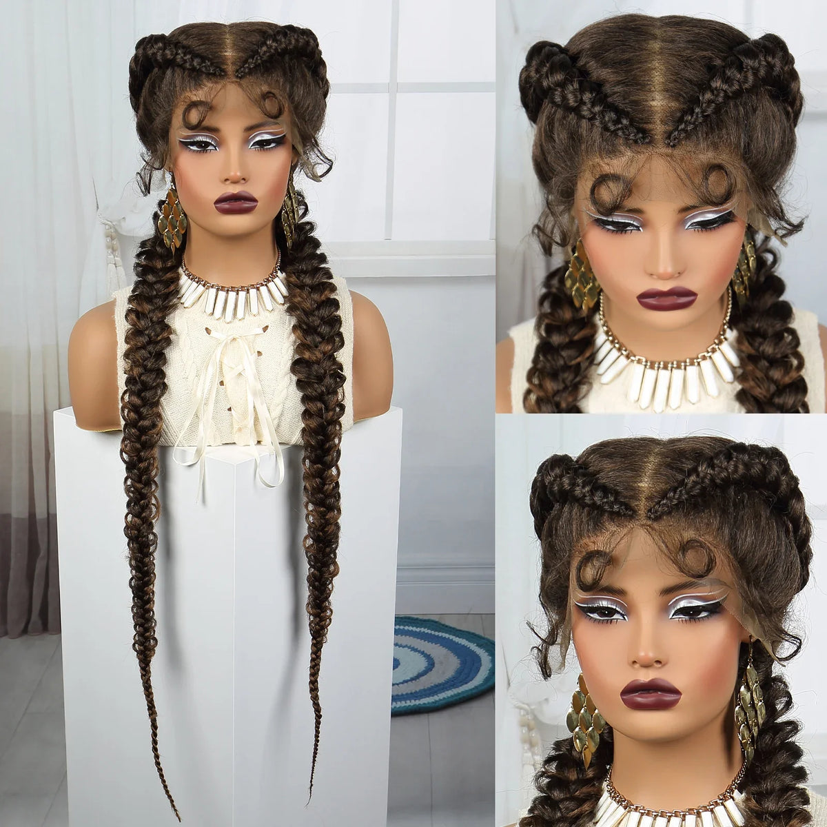 36" Blonde Twisted Braids Wig | Transparent Lace Front | Baby Hair