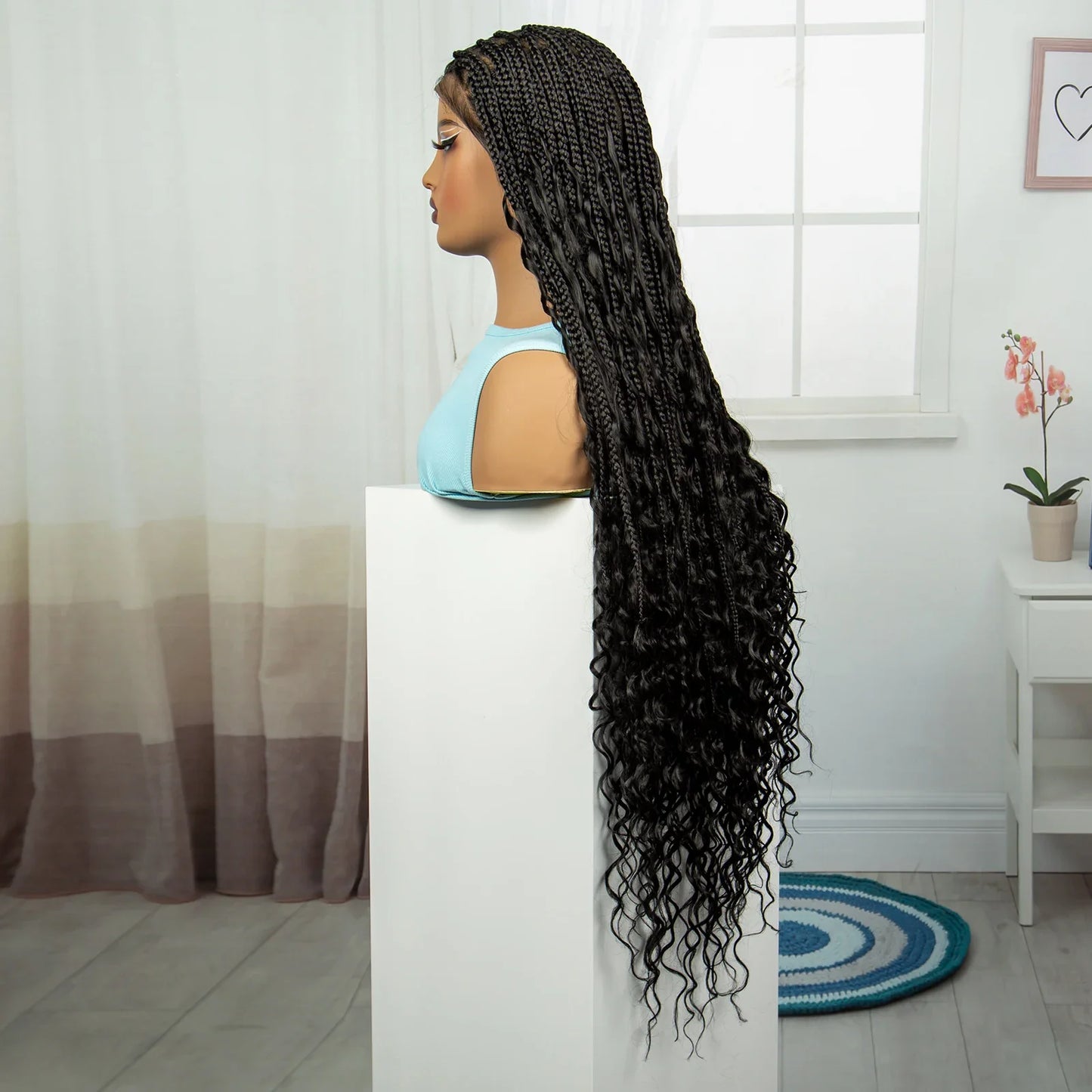 36" Ombre Boho Knotless Braids Wig | Curly Ends | HD Full Lace | Baby Hair