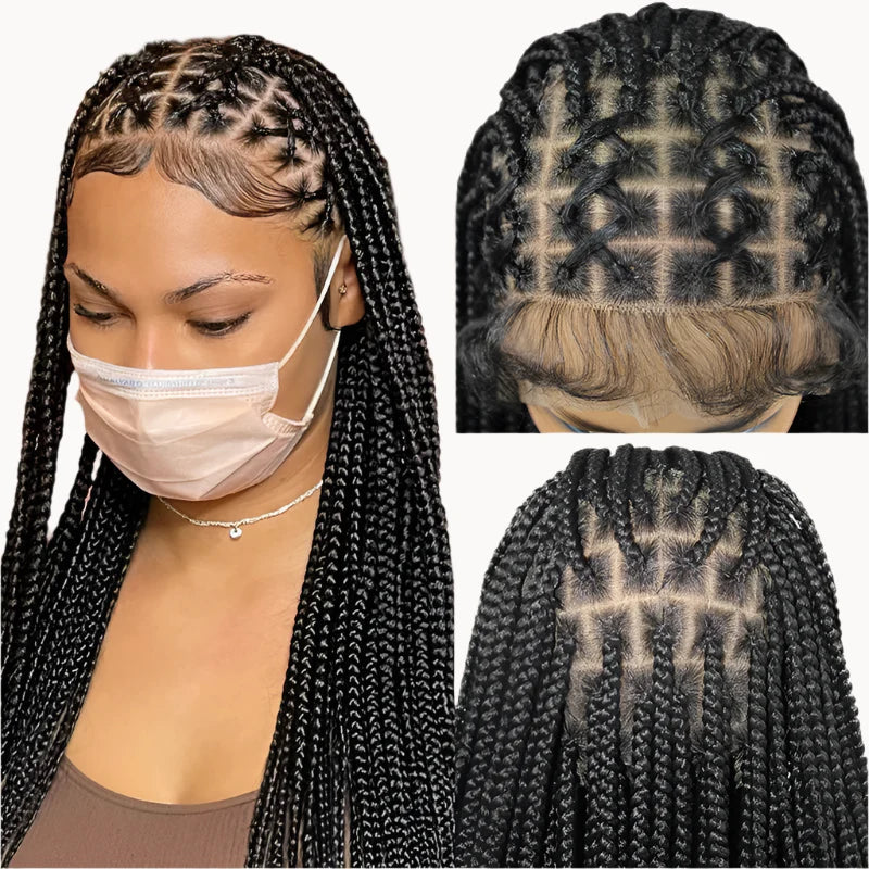 Product Title: Criss Cross Knotless Box Braids Full Lace Wig | Baby Hair | Synthetic Cornrows | Braided Lace Front Wig