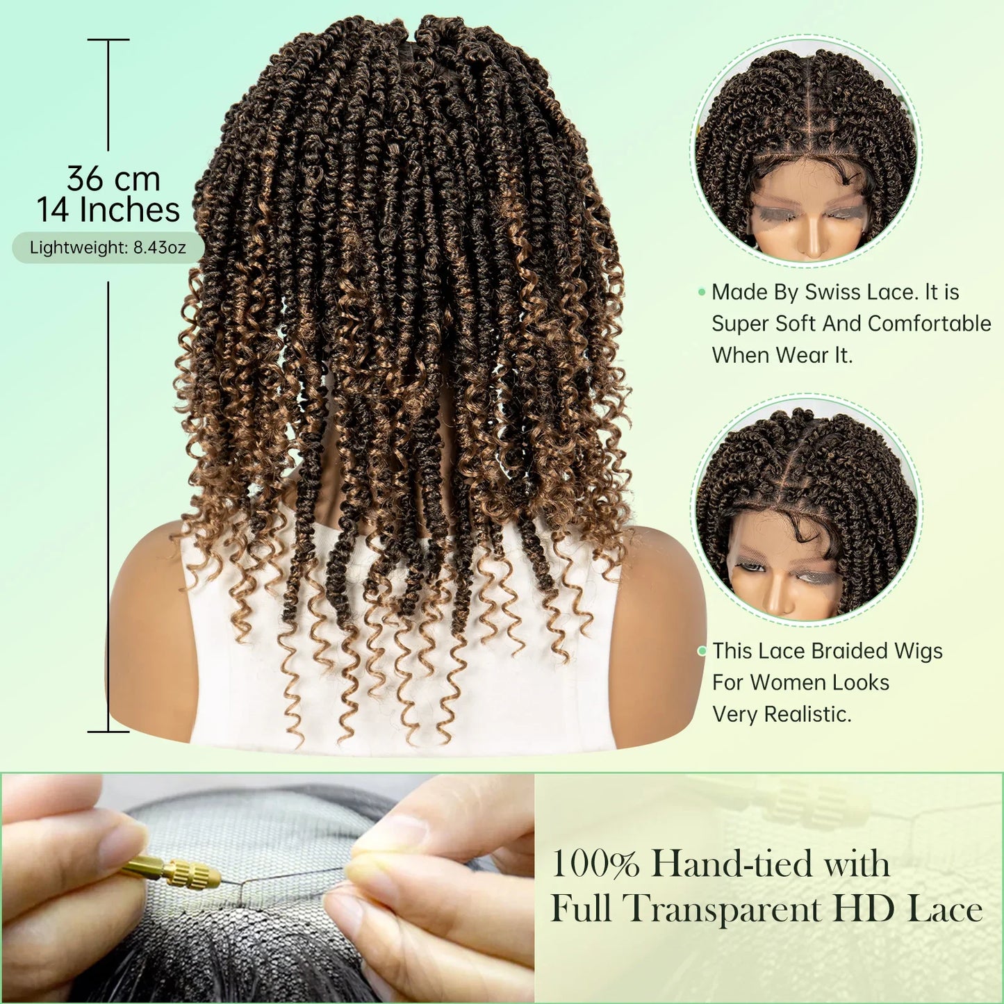 Short Length Box Braided Wig Full Lace Braided Wig Curly Hair With Baby Hair Braiding Wig Twisted Dreadlocks Wig For Women