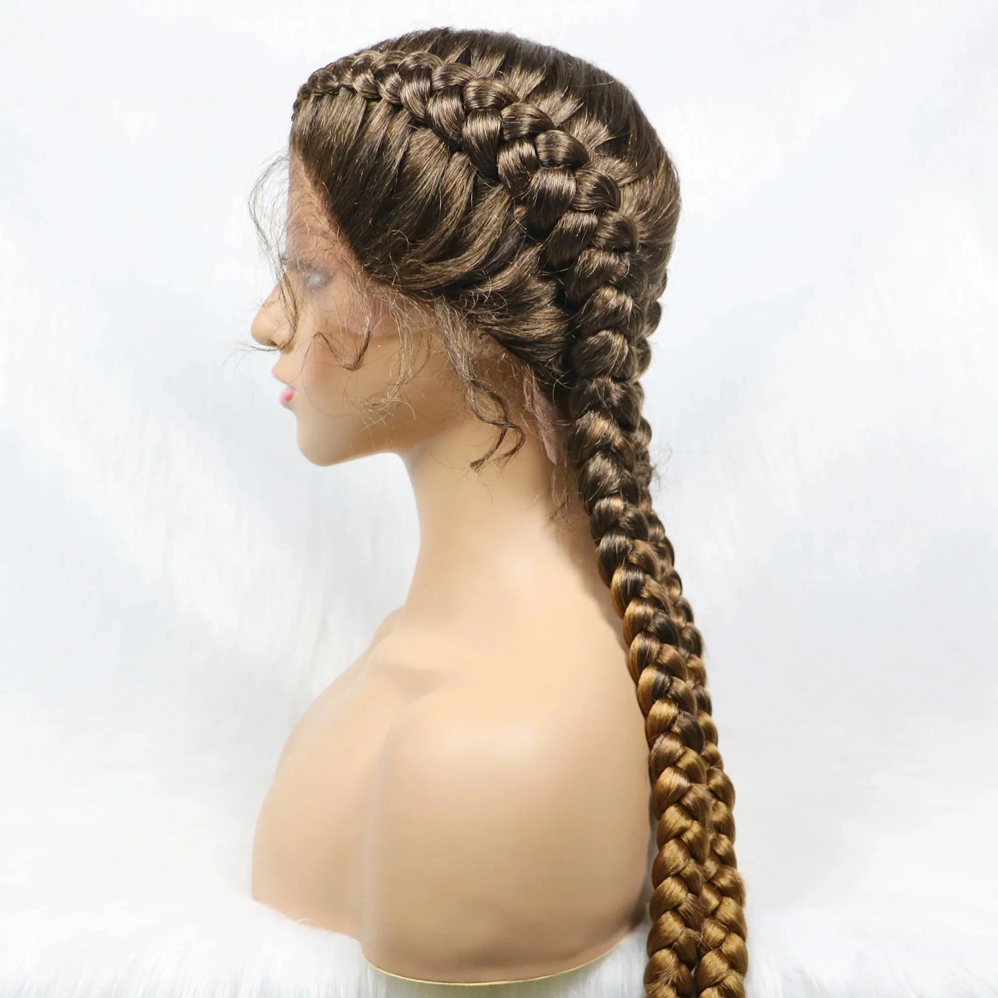 Handmade Double Dutch Cornrow Braided Wig | Natural Black Lace Front | Baby Hair | Kanekalon Synthetic Wig for Women