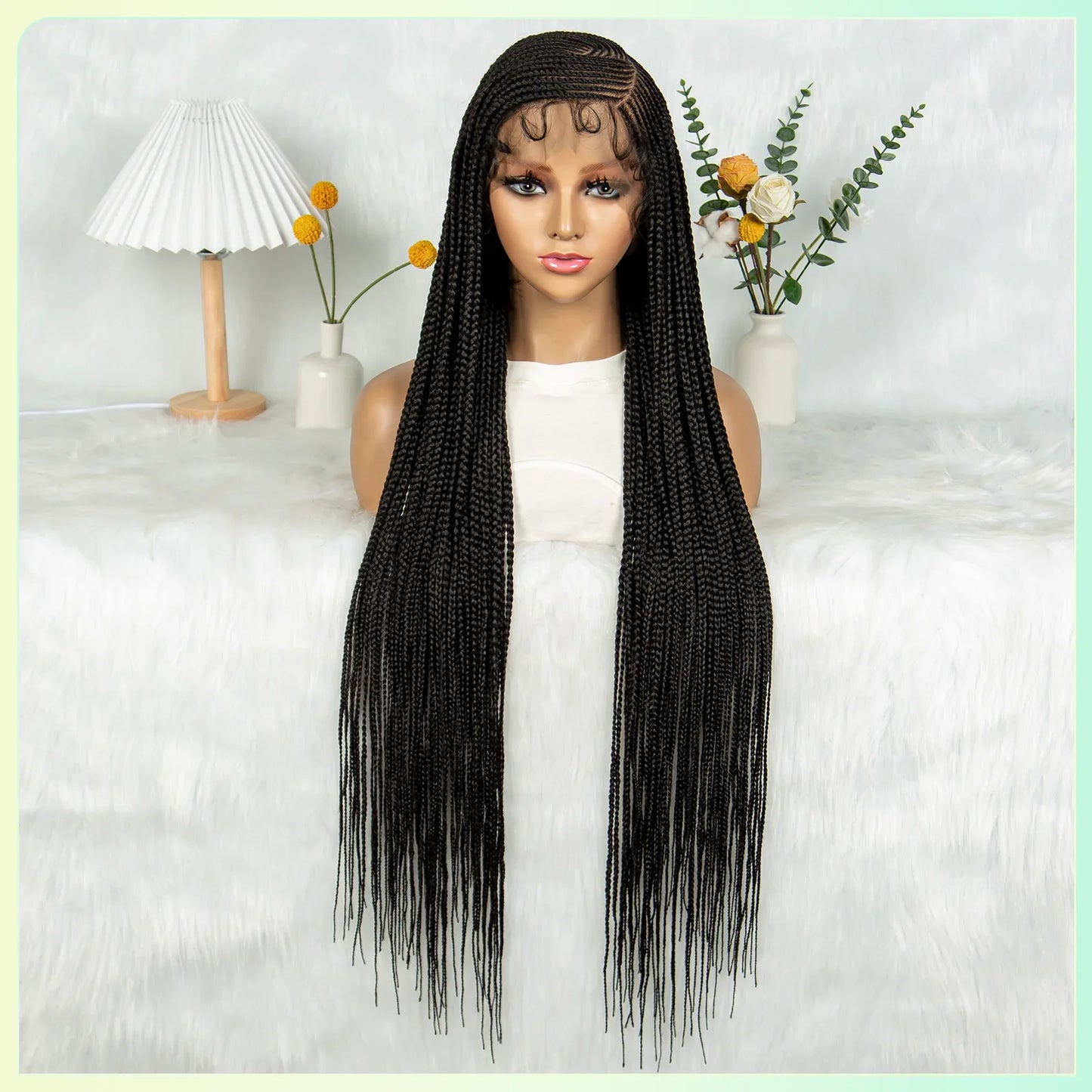 HD Transparent Full Lace Cornrow Knotless Box Braids Goddess Braided Wig