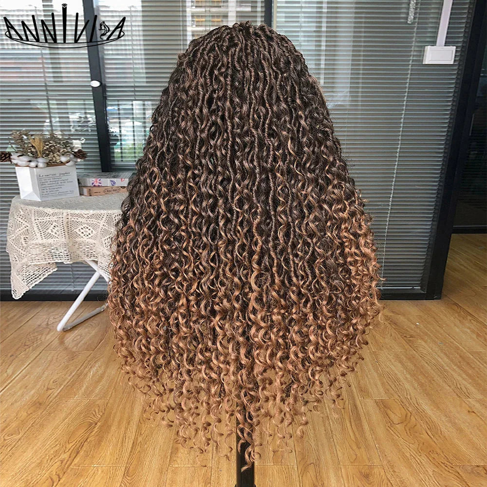 Luxurious Goddess Faux Locs Wig | Full Lace Braid with Baby Hair | Bohemian Twist Crochet Curls | Kanekalon Synthetic Wig for Black Women