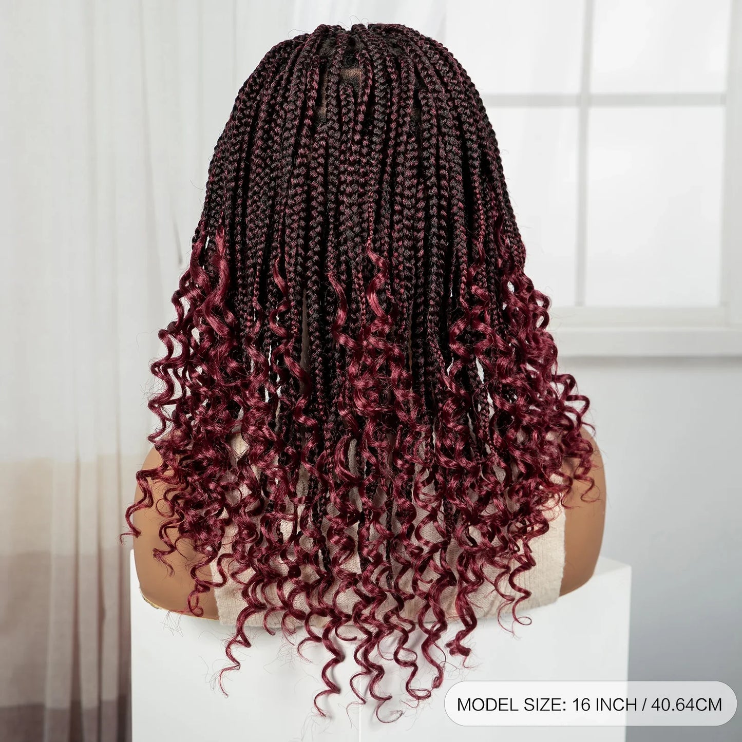 Knotless Box Boho Braided Wig with Curly Ends | Short Bob Style | Full Lace Synthetic Wig for Black Women