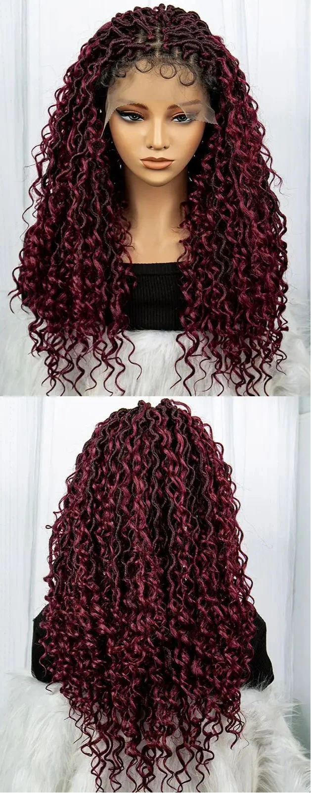 Burgundy Goddess Faux Locs Wig with Curly Ends | Crochet Twist Braids | Baby Hair
