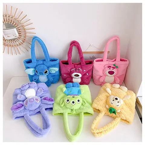 New Cartoon Plush Doll Shoulder Bag | Sweet and Cute Stitch Strawberry Bear Soft Cute Girls Handbag