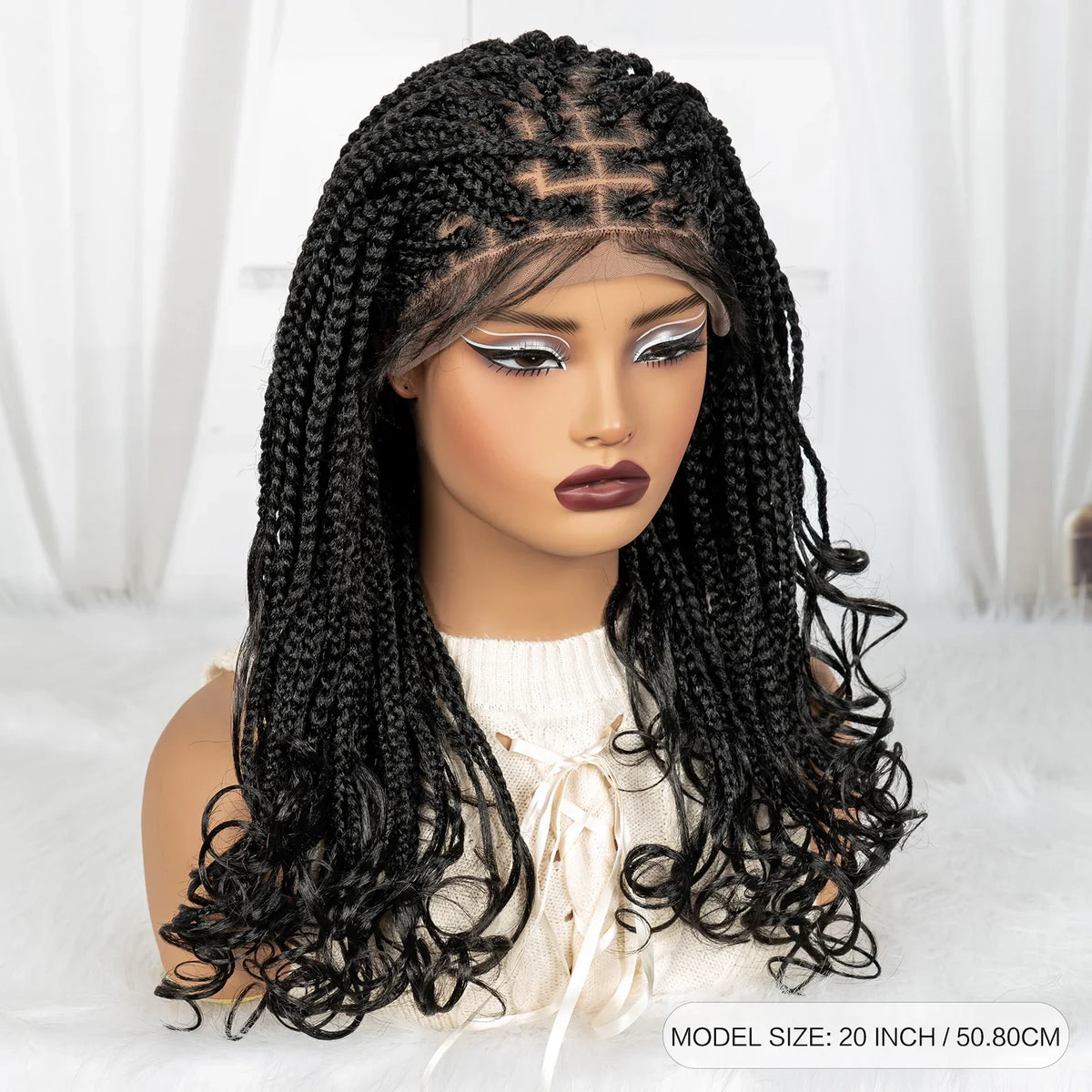 Burgundy Knotless Braids Wig with Curly Ends | 9x6 Lace Front | Blended Box Braids
