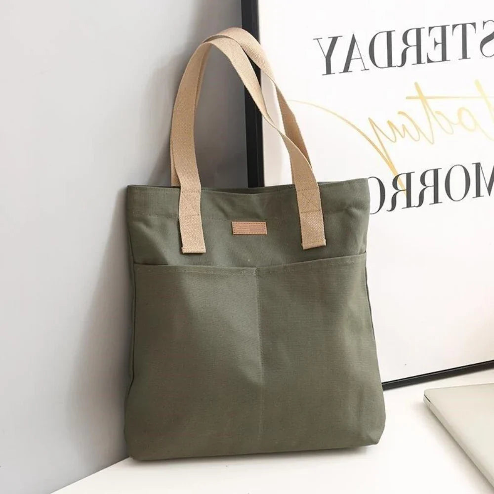 1Pc Women's Tote Bag Canvas Sewing Thread | Large Capacity Advanced Sense Handbag & Convenient Practical Female Commuter Bag