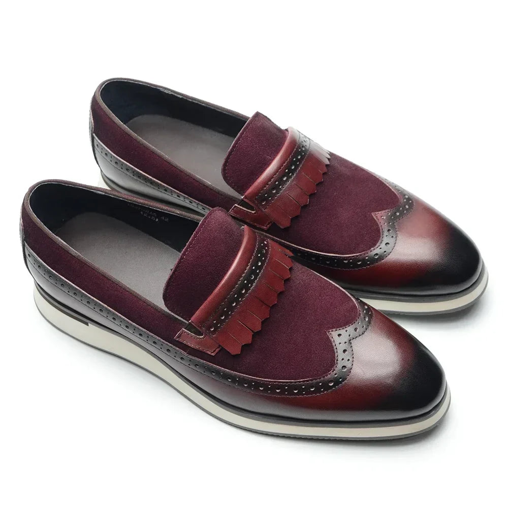 Many Colors Classy Men's Genuine Leather Tassel Loafers | Cow Suede Wingtip Brogue Casual Business Flats