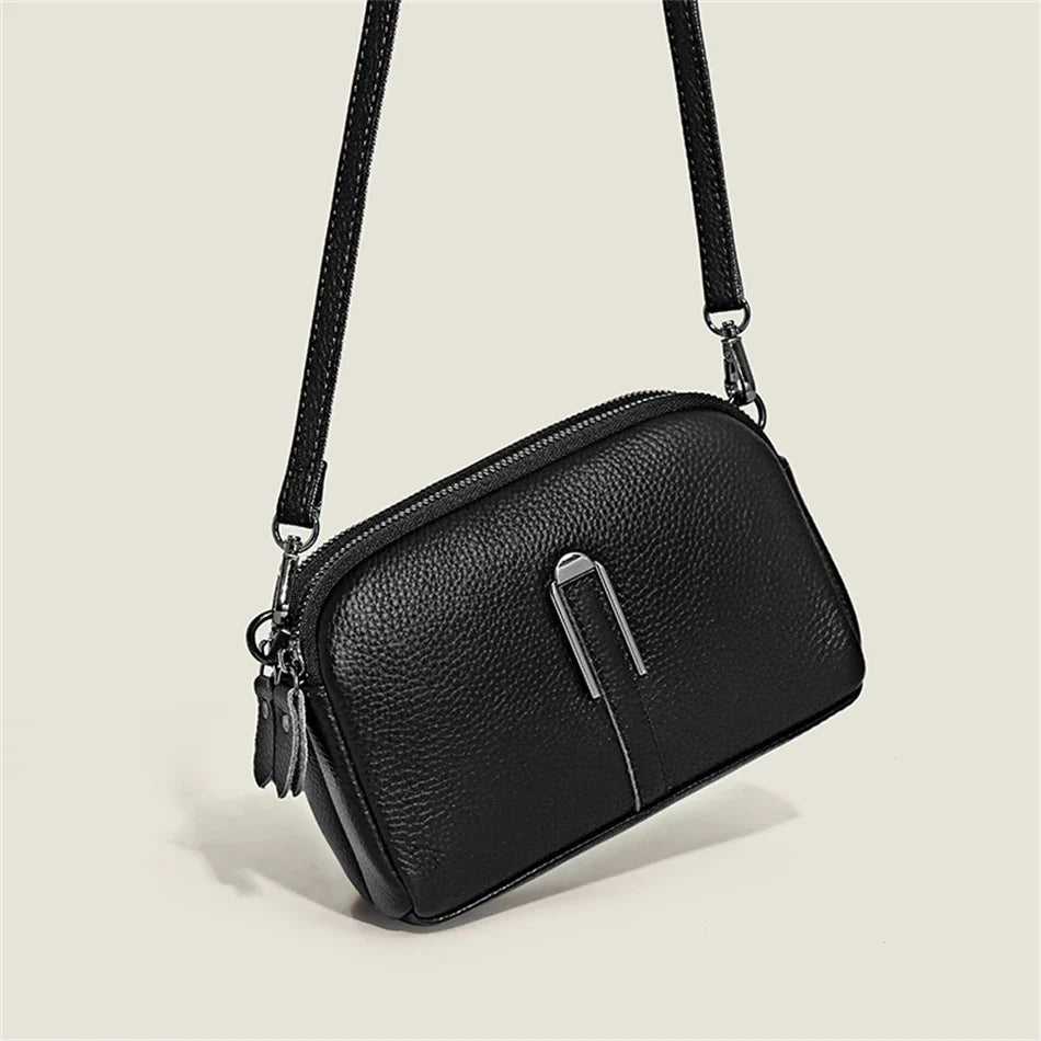 Luxury Genuine Leather Women's Crossbody Bag | Solid Color Shoulder Messenger & Clutch Phone Bag (Soft Cowhide, Sequined)