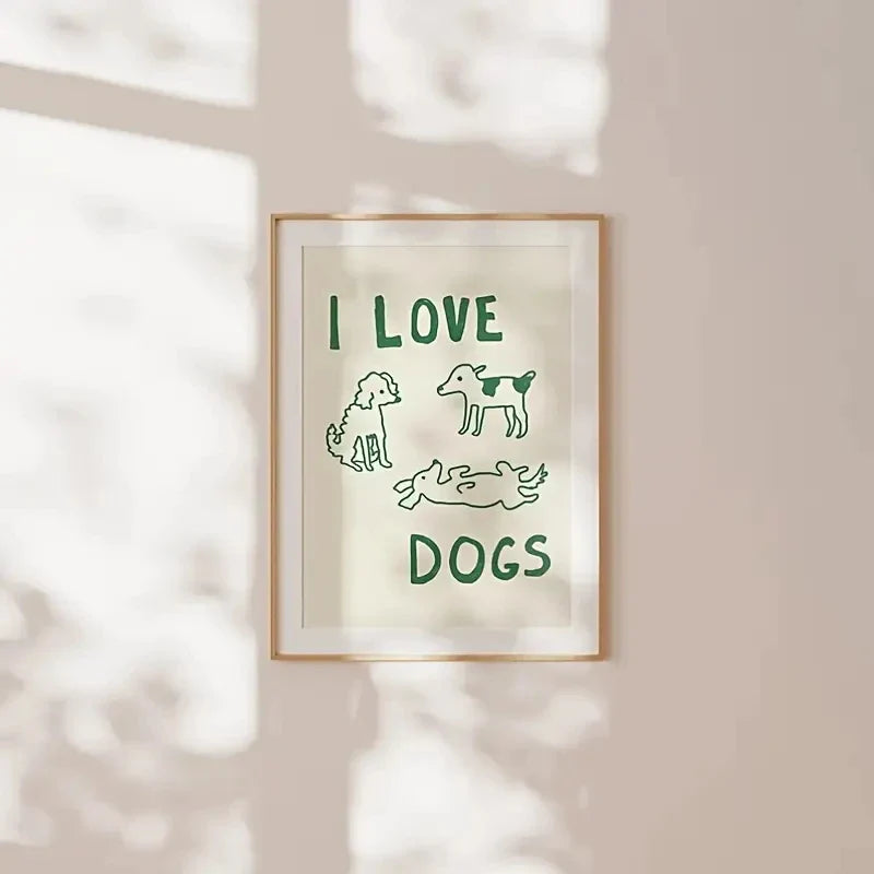 I Love Dogs Text And Simple Dog Illustrations Wall Art Prints Canvas Painting Poster Picture For Living Room Home Decor