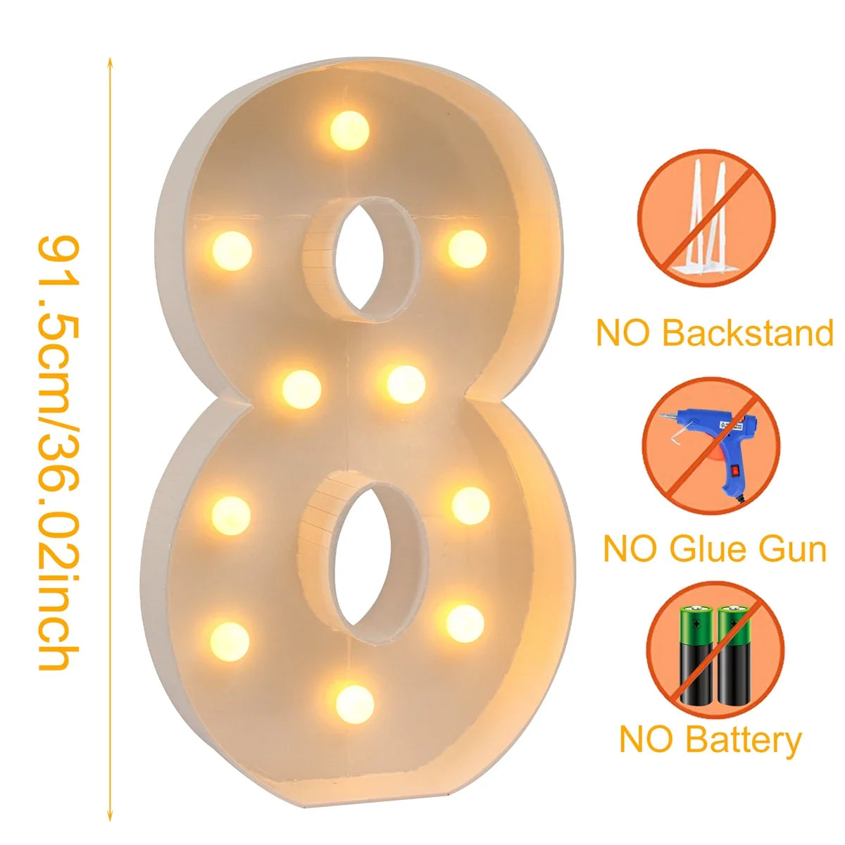 91.5cm Giant Led Light Birthday Number Figure 1st Birthday Anniversary Wedding Baby Shower Decor 30 40 50 Birthday Number Frame