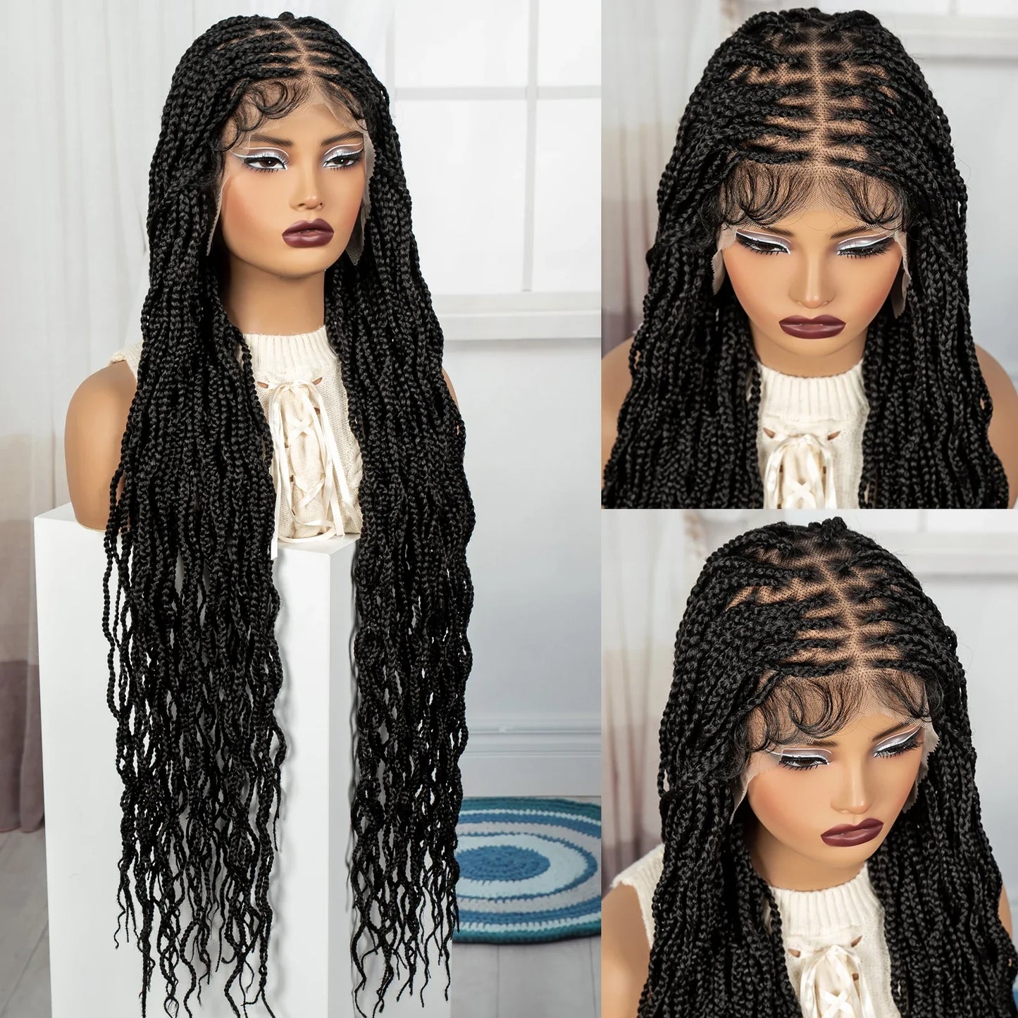 36" Ginger Orange Twisted Knotless Box Braids Wig | Full Lace | Baby Hair