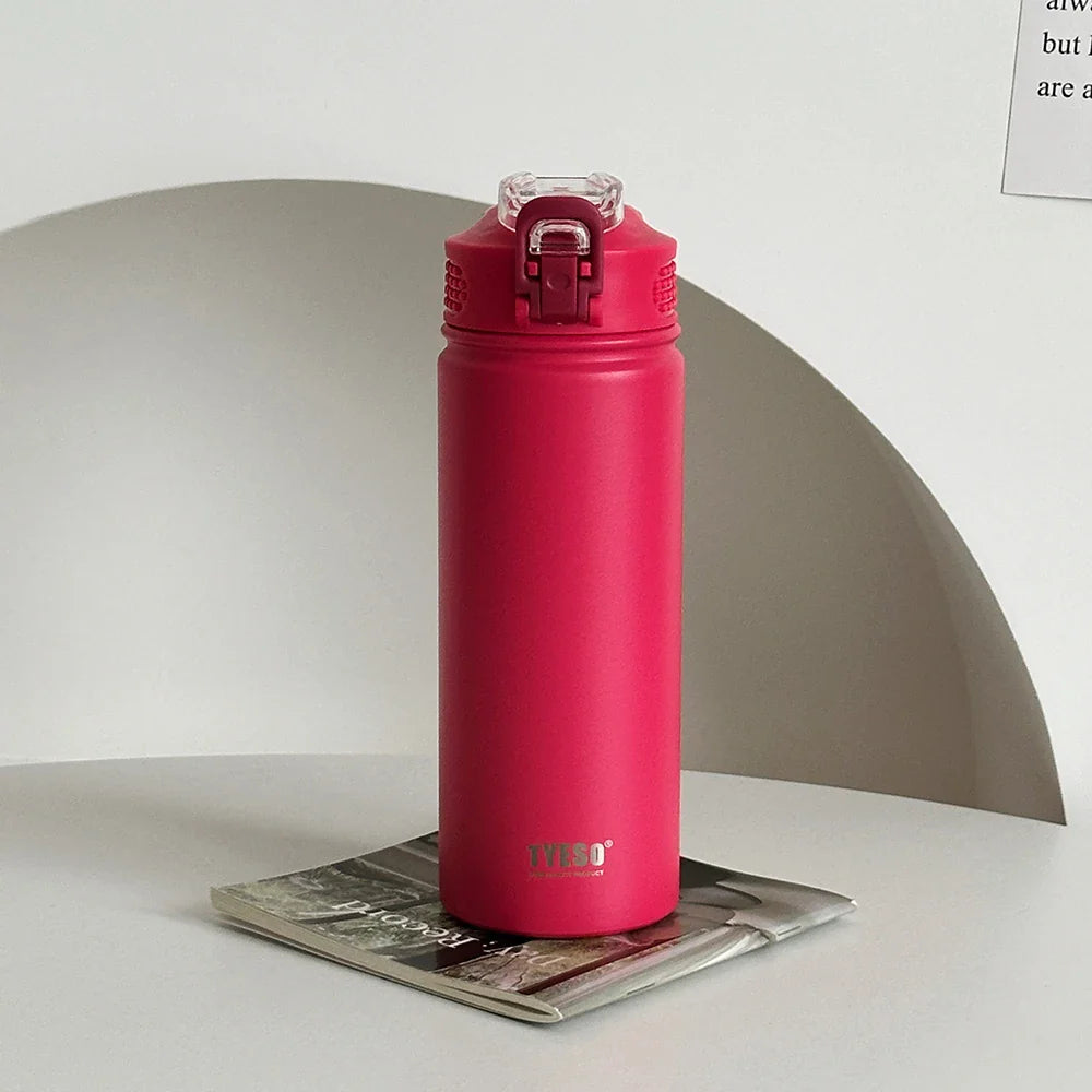 TYESO 600ML/750ML Thermos Water Bottle With Straw Stainless Steel Car Thermal Sports Cup Keeps Cold and Heat Thermal Travel Mug