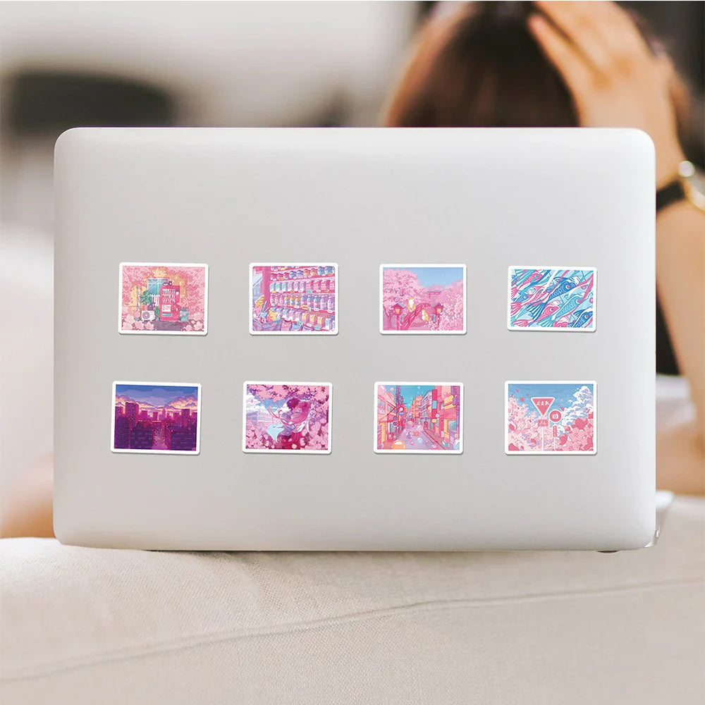 10/30/50pcs Cute Cartoon Pink Sakura Aesthetic Stickers DIY Laptop Fridge Notebook Suitcase Car Decoration Sticker Kids Toys