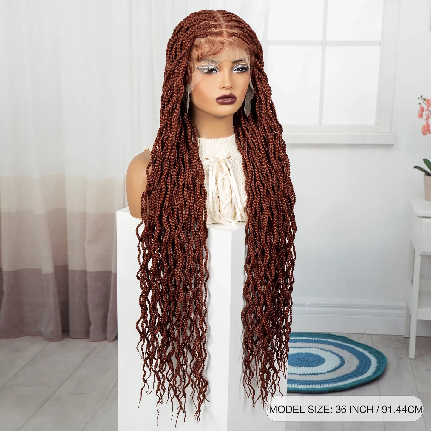 36" Ginger Orange Twisted Knotless Box Braids Wig | Full Lace | Baby Hair