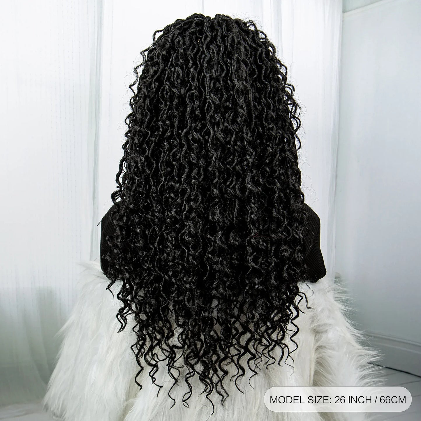 Burgundy 26" 99J Knotless Box Braids Wig | Curly Ends | Faux Locs | Swiss Lace Front | Braided Wigs for Black Women
