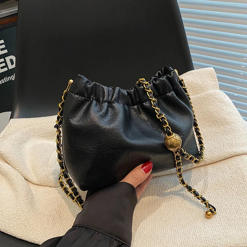 Women's Chain Shoulder Bag | Versatile Crossbody Tote & Casual Pleated Hobo Bag (Satchel Sling Bag, Stylish Purse for Girls)