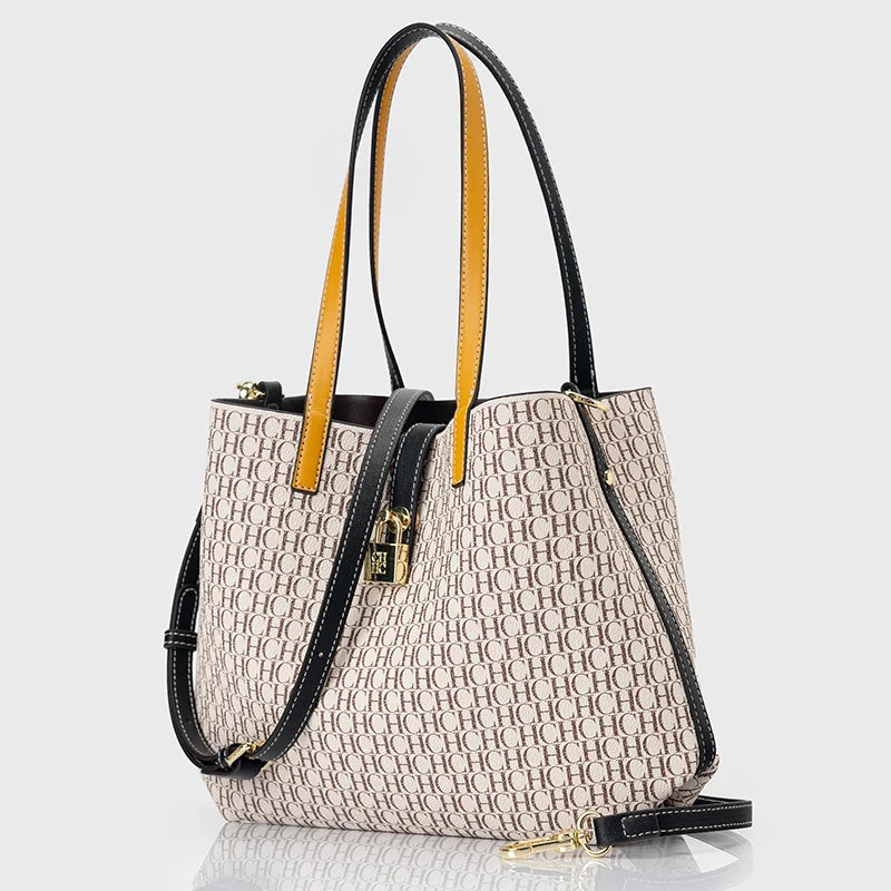 Premium Versatile Leather Crossbody Bag | Ladies Large Capacity Daily Commuter Tote Bag (Letter Print Design, Fashion Casual)