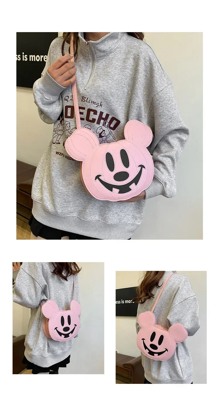 New Disney Mickey Halloween Pumpkin Creative Shoulder Bag | Funny Women's PU Crossbody Cartoon Bag (Personalized Niche Design)