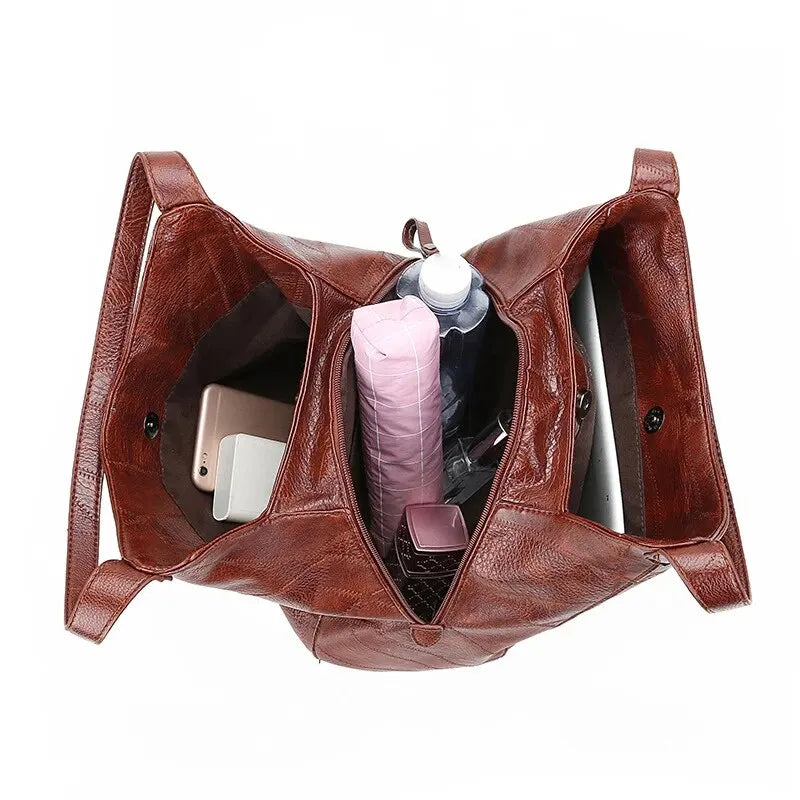 Vintage Women's Leather Shoulder Bag | Large Capacity Marble Grain Daily Commuter Handbag (Shopping Tote, Zipper & Hasp Closure)