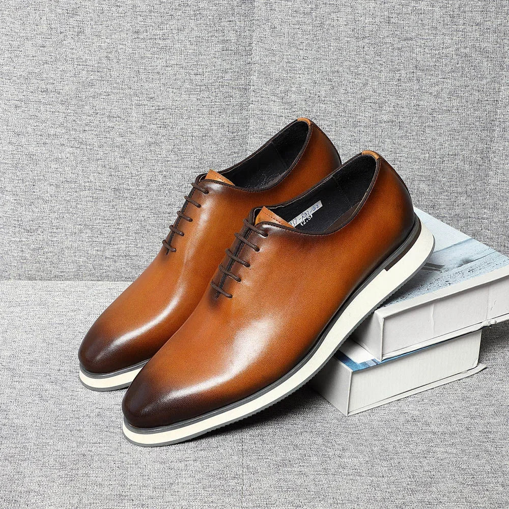 Men's Classic Whole Cut Oxford Shoes | Genuine Cowhide Leather Black & Brown Casual Sneakers (Breathable)