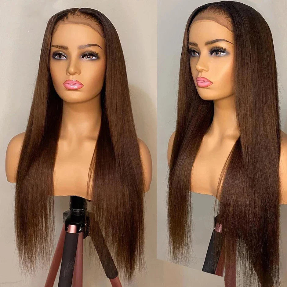 Wear & Go Glueless Chocolate Brown Straight HD Lace Front Human Hair Wig (Pre-Plucked, Long)