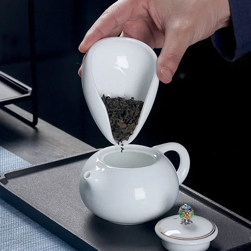 Coffee Beans Dose Trays Ceramic Pure White Smooth Porcelain Teaspoon Tea Separator Vessel Coffee Bean Spoon Shovel Tea Trays